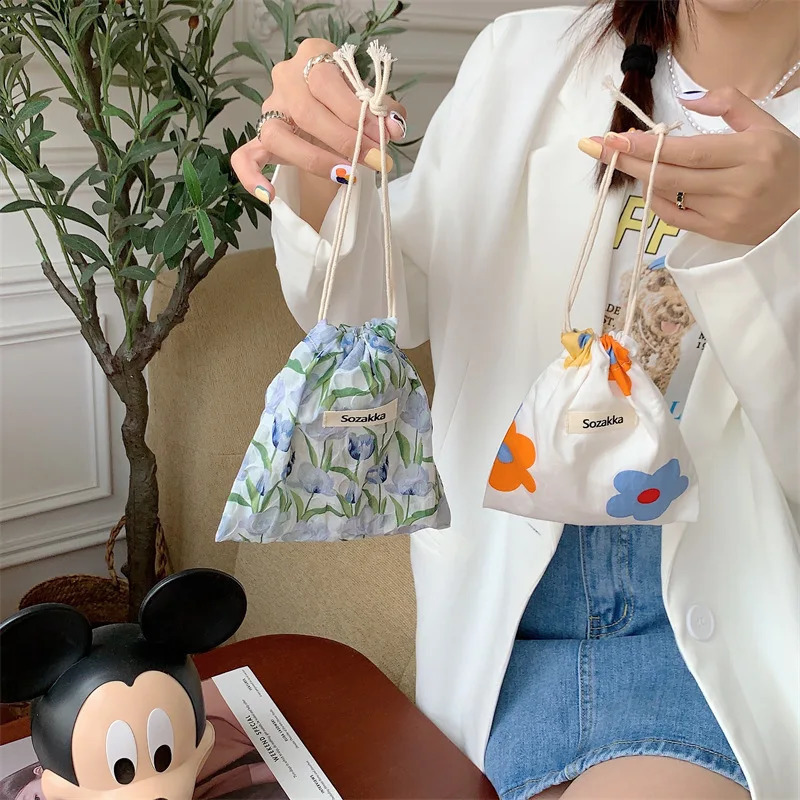 Kawaii Cloth Floral Travel Cosmetic Lipstick Coin Purse Storage Bag Cute Makeup Handbag Wallet Organizer Small Pouch Bags 240812