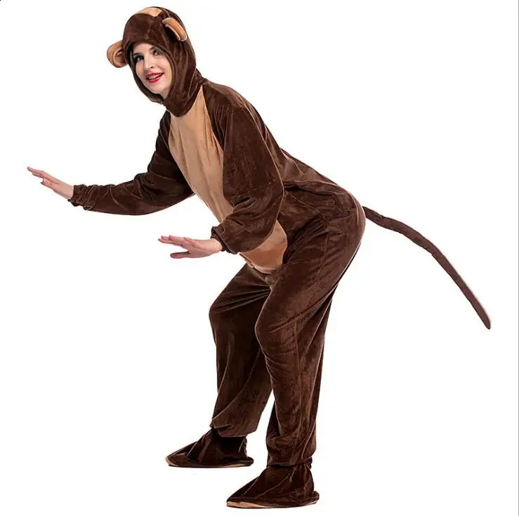 Animals Monkey Costume Adult Girl kids Monkey Onesie Flannel Women Anime Jumpsuit Disguise Cosplay Onesies Halloween Carnival 240812