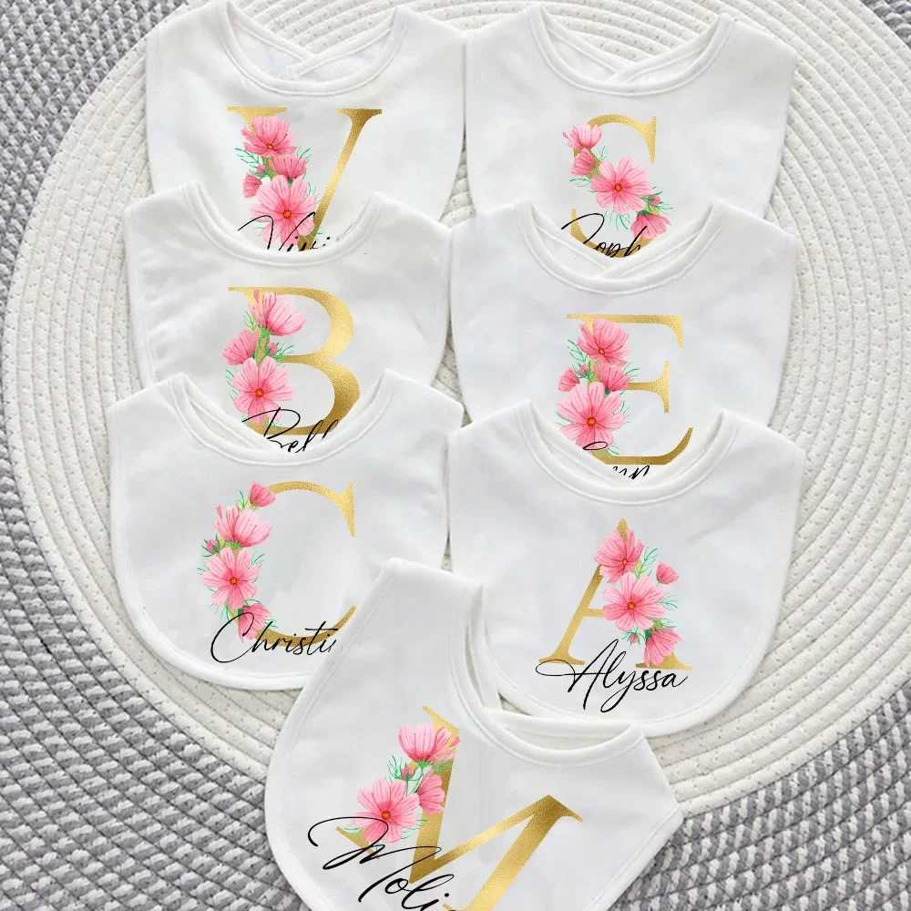 Bibs Burp Cloths Personalised Initial with Name Baby Bibs Custom Girls Cotton Bib Newborn Saliva Towel Flower Print Bib Baptism Baby Shower GiftsL4812