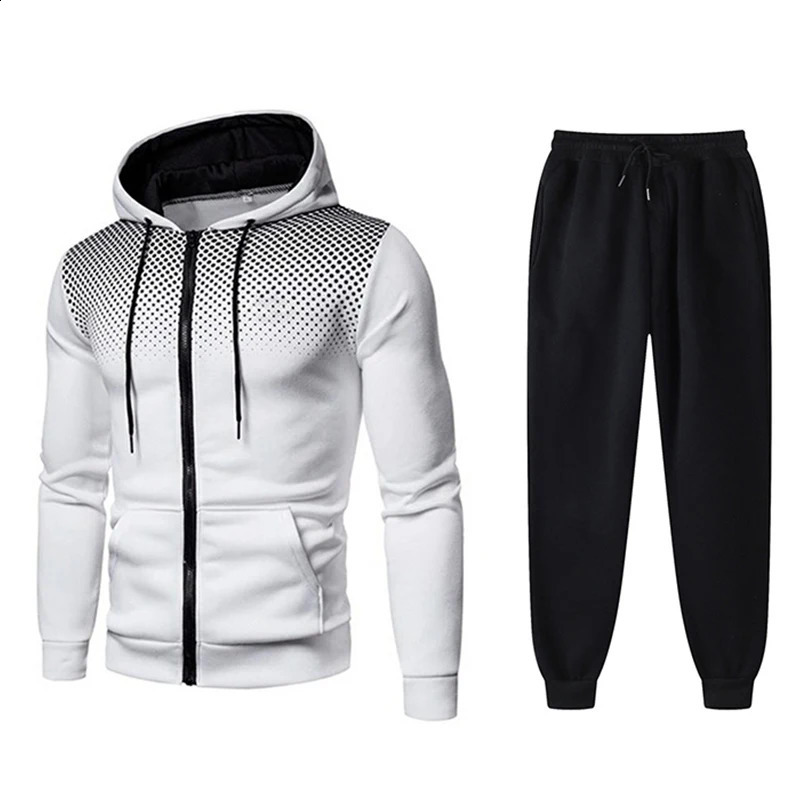 Mens Tracksuit Two-Piece Hoodie Track Pants Jacket Pullover Casual Outdoor Sports Fashion Streetwear Zipper Hooded Set 240813