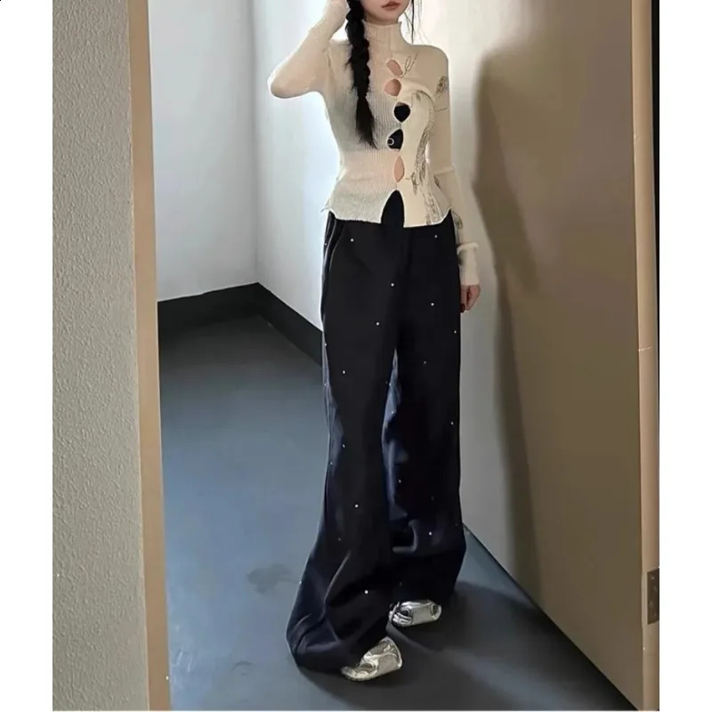Deeptown Gothic Y2k Womens Kint Sweater Hole Long Sleeve Pullovers Harajuku Coquett Knitwear Spring Slim Jumper Japanese Style 240812