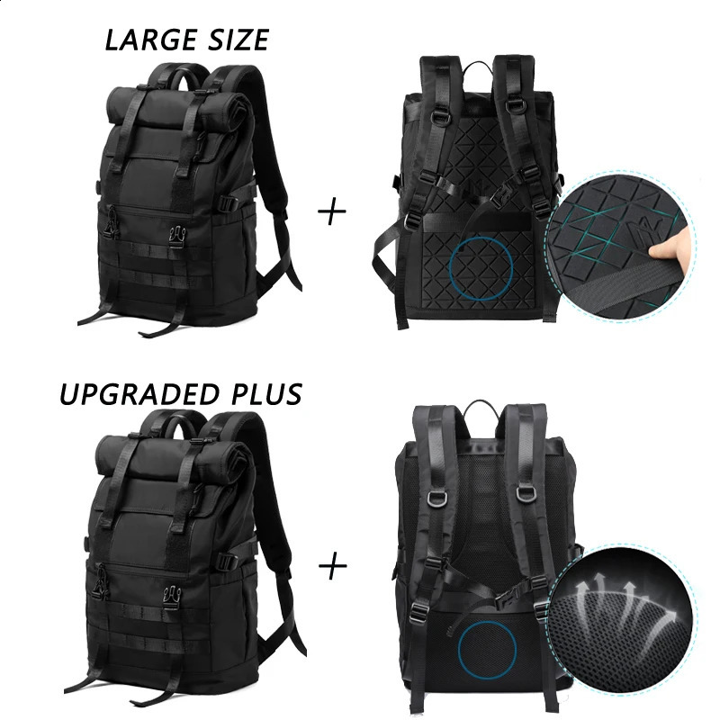 Roll Top Mens Backpack Waterproof and Expandable 173inch Laptop Travel 40 Max Liter Rucksack 240813