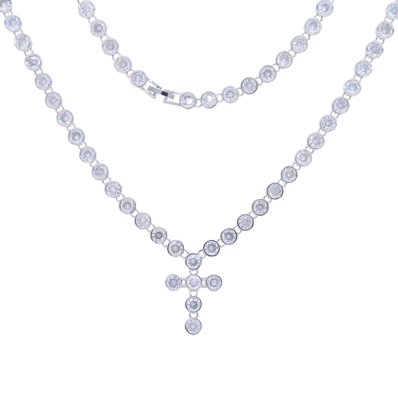 Geometric Zirconia Tennis Chain: Iced-Out 5A CZ Cross Pendant Necklace