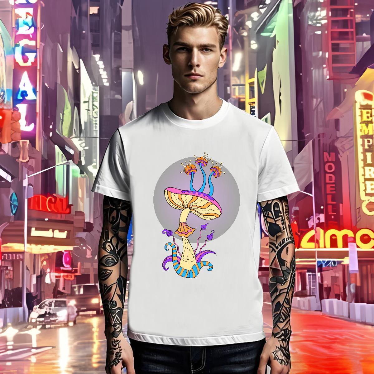 DIY Men Tees mushroom Street Casual 230g Pure Cotton Top Tees Breathable Crew Neck Cool T Shirt For Man Black White