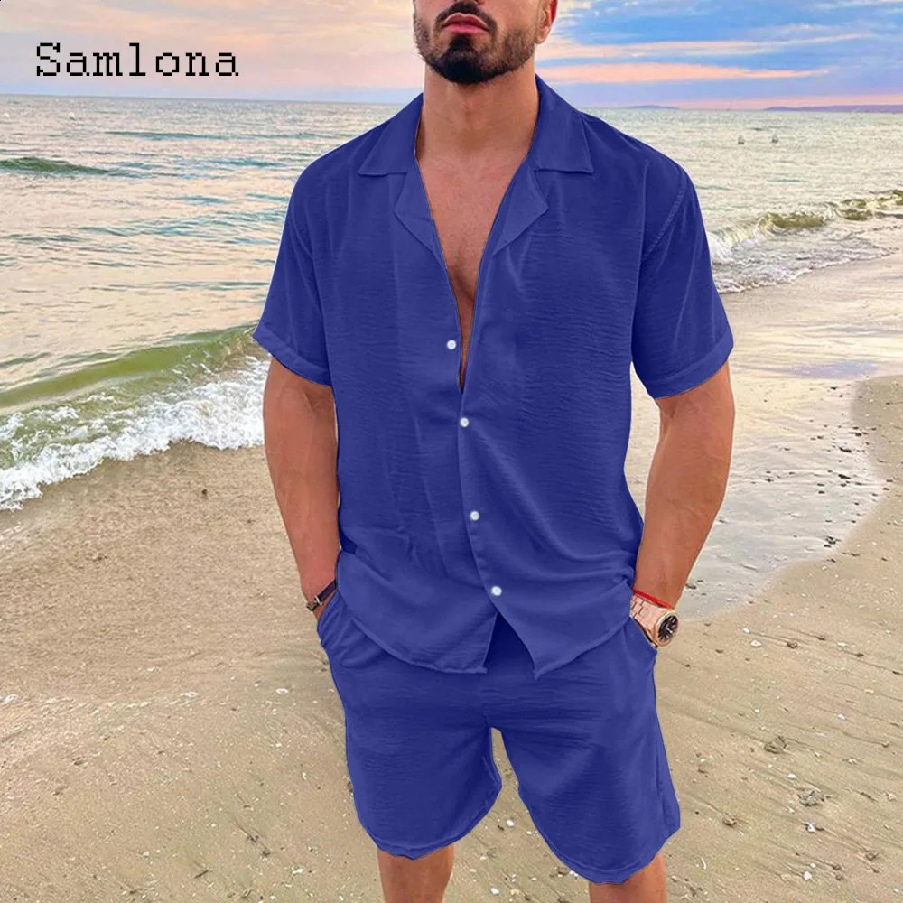 Plus Size Mens Casual Linen Two Piece Sets 2024 Europe Style Vintage Tops Blouse and White Shorts Suit Male Beach Tracksuits Set 240813