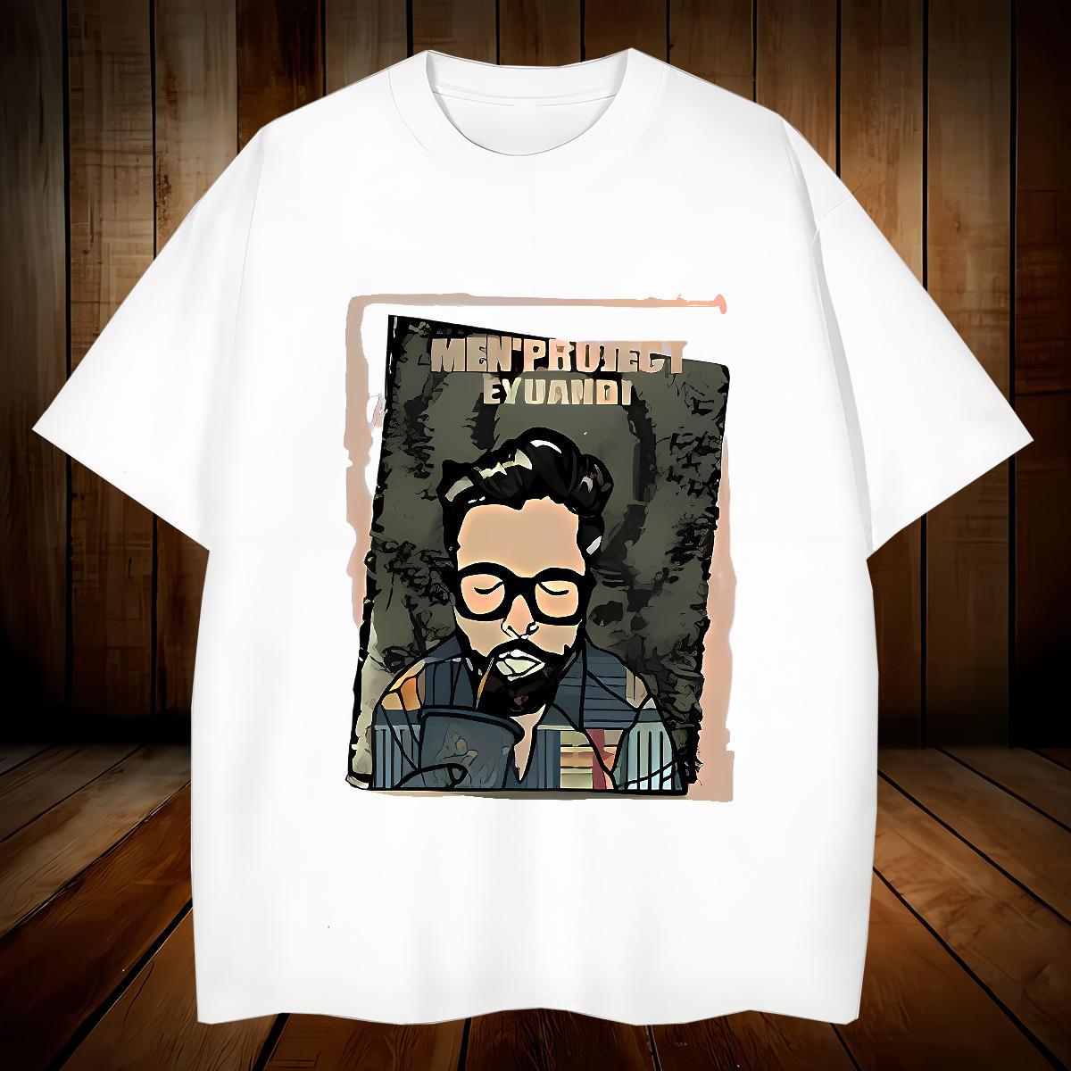 Popular portrait Men T Shirts Casual Daily Wear Mens Tshirts 230g Pure Cotton 2024 Summer Breathable Short Sleeve Plus Size Cartoon Polos