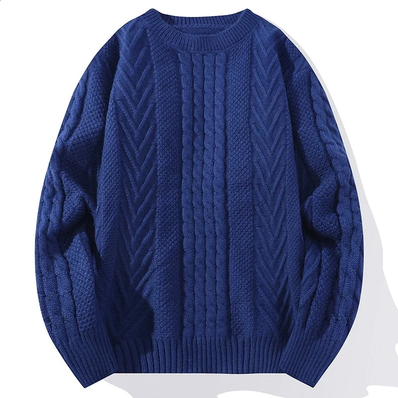 Autumn Winter Knitted Mens Casual Sweater High Quality Round Neck Twists Weaving Pink Pullover Men Fashion Warm Sweater 240812