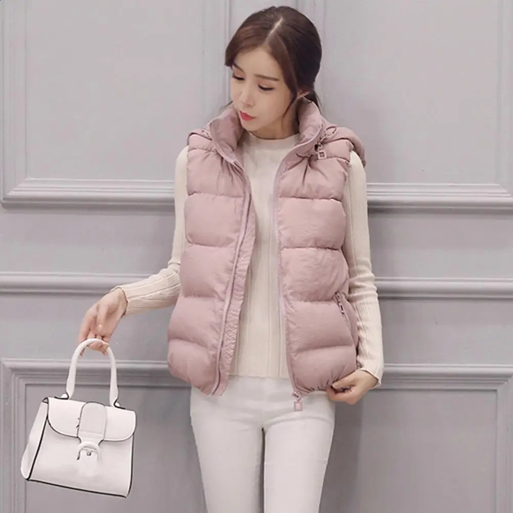 Soft Women Hooded Vest Zipper Pockets Keep Warm Casual Style Vest Coat Autumn Winter Sleeveless Clothing 240813