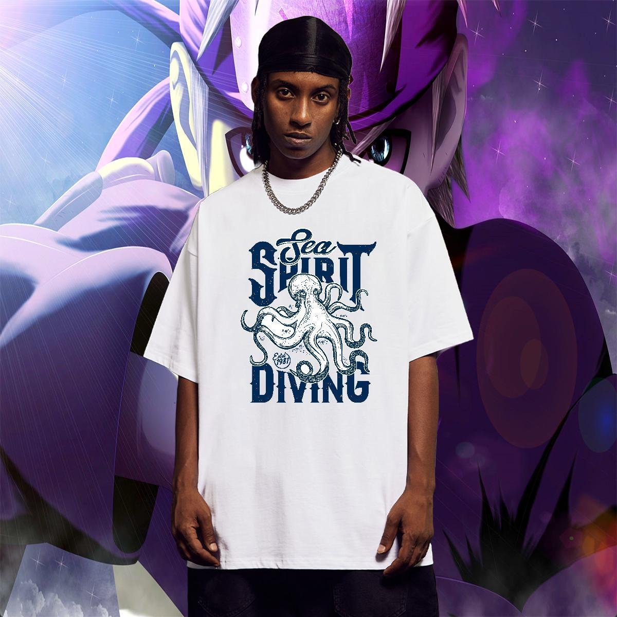 Cool Design Men Tops Tees Hip Hop 230g Pure Cotton Anime Print Breathable Short Sleeve Mens T Shirts Fashion New Tee Shirt