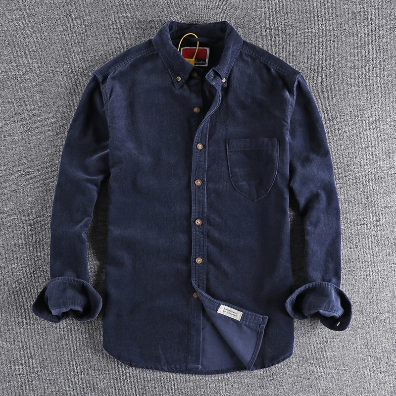 Spring/Summer American Retro Corduroy Solid Color Product Shirt Mens Pure Cotton Long Sleeve Pocket Casual Shirt 240827