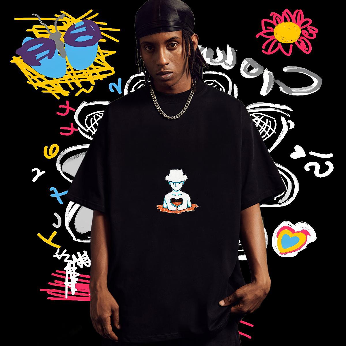 T-Shirts for Men 230g 100% Cotton portrait Beach Breathable Short Sleeve Anime Print Mens Tshirts DIY Customized Loose Wear