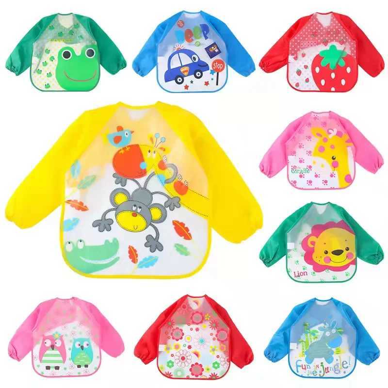 Bibs Burp Cloths Cute Cartoon Animals Baby Bibs Waterproof Colorful Children Bib Full Sleeve Bibs Children Apron Long Sleeve Feeding Bibs BabyL4812