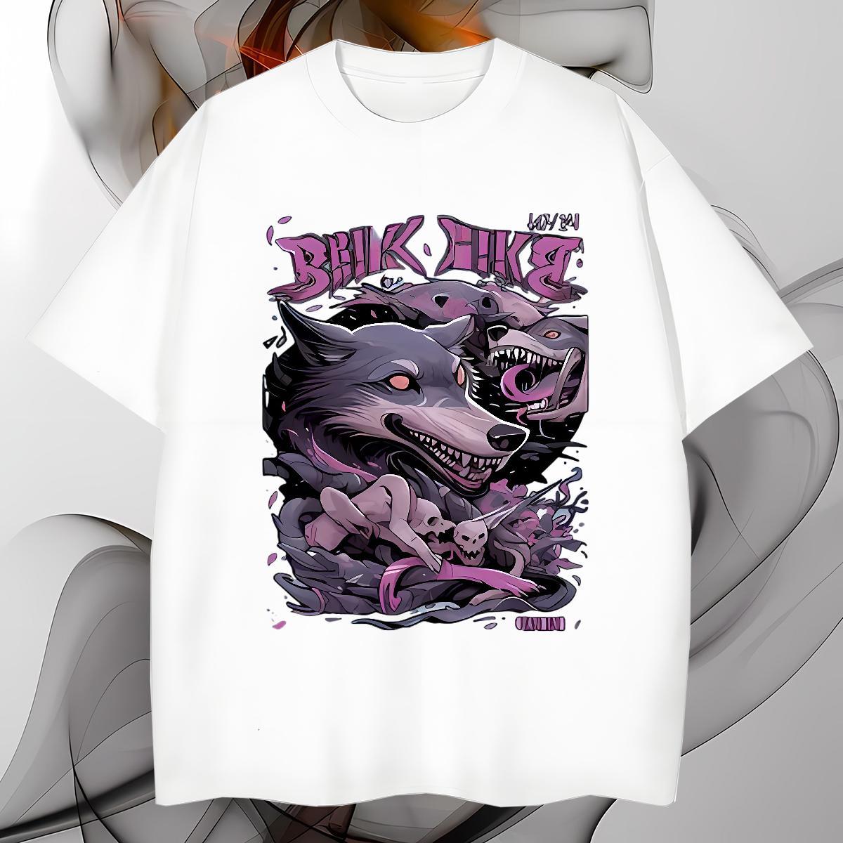 Loose Men T Shirts wolf Pure Cotton Home Outdoor Custom Print Oversized 230g 100% Cotton Men Tops Tees New Designer Tops Shirt