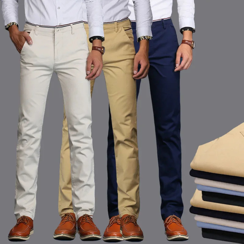 Classic Style Men Spring Summer Thin Casual Pants Fashion Business Cotton Solid Color Office Trousers High Quality Men Trousers 240813