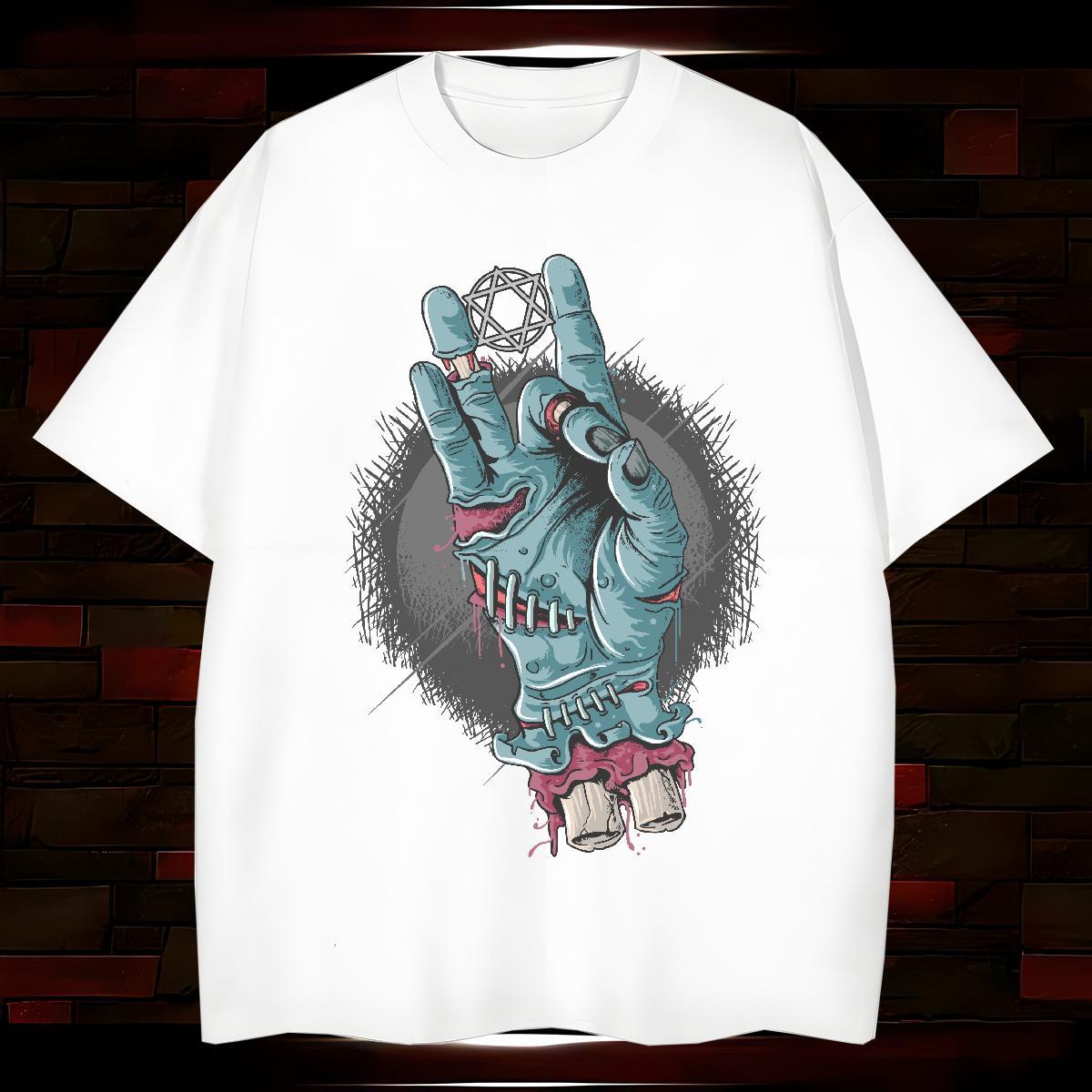 T-Shirts 230g Pure Cotton Halloween Hip Hop Round Neck Short Sleeve Black Oversized Men Tops Tees 2024 DIY High Quality Tops Shirt