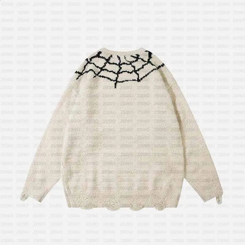 Y2K Goth Harajuku Spider Web Print Pattern Long Sleeve Knit Men Pullover Autumn Winter Streetwear Casual Grunge Women Sweater 240809
