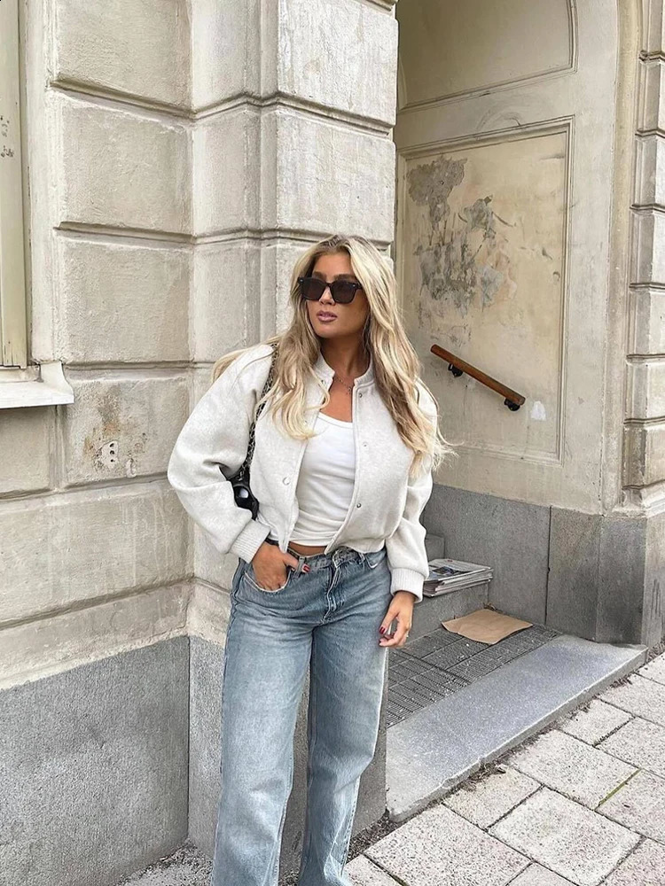 SIYANG Tweed Bomber Jackets for Women Spring Stand Collar Chic Coats Female Solid with Pockets Casual Jacket Outerwear 240812