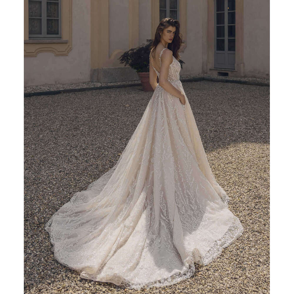 A Elegant E Gown Wedding Dresses Sleeveless Lace Sweep Train Bridal Gowns Big Vestidos De Novia Custom Size Colour s