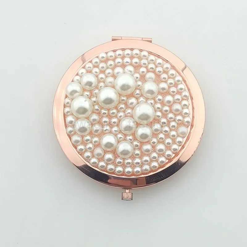 Rose Gold Silver Pearl Pocket Mirror Alloy Makeup Mirror Portable Mini Round Folded Compact Mirrors Double Side Makeup MirrorsXJ240813