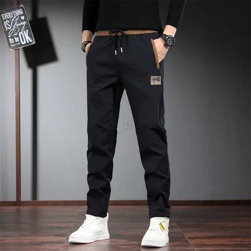 2023 New Mens Clothing Trousers Harem Drawstring Mid Waist Slim Autumn Winter Thick Classic Casual Business Solid Color PantsXJ240813