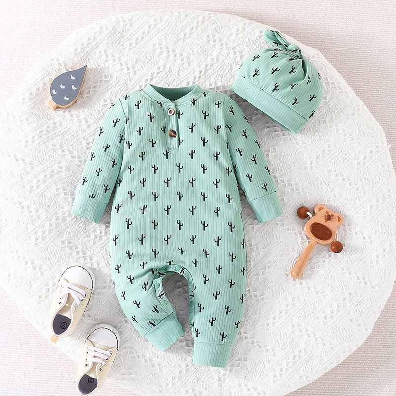 Newborn baby clothing 0-18 months cactus print Onesies suitable for baby boys and girls style long sleeved baby jumpsuit toddler jumpsuit W240812