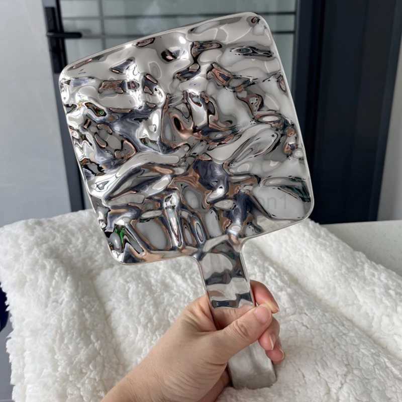 Electroplated Handle Makeup Mirrors Beauty Portable Round Hand Square Hand Small Make Up MirrorXJ240813