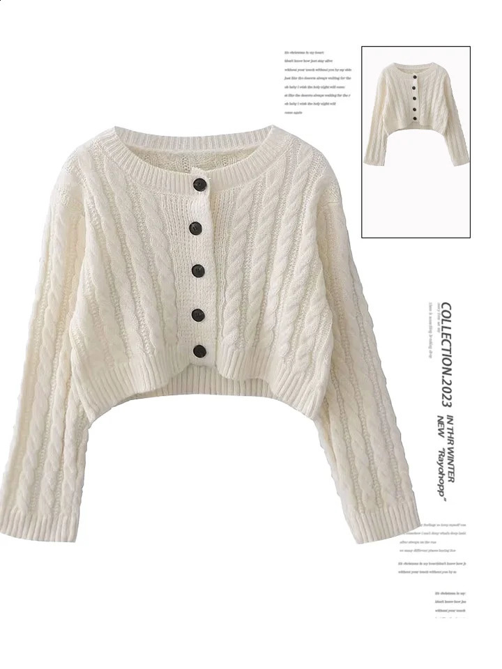Womens White Cardigan Knitted Sweater Harajuku Aesthetic Y2k Long Sleeves O-Neck Sweaters Jumper Fashion Vintage 2000s Clothes 240812