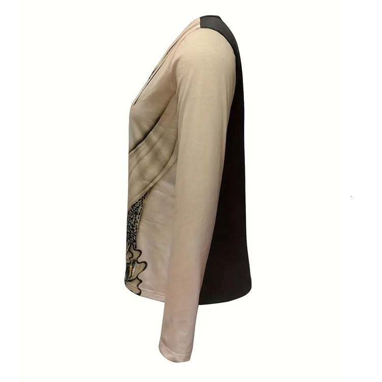 Spring and Autumn Women's Abstract Printed Shirt V-neck Long Sleeve Top