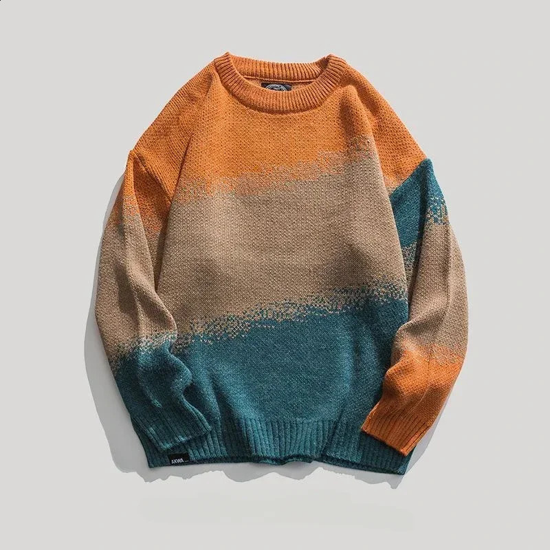 Mens Clothing Round Collar Knit Sweater Male Green Tie Dye Pullovers Crewneck A Plus Size X Street Long Sleeve 100% Sweat-shirt 240812