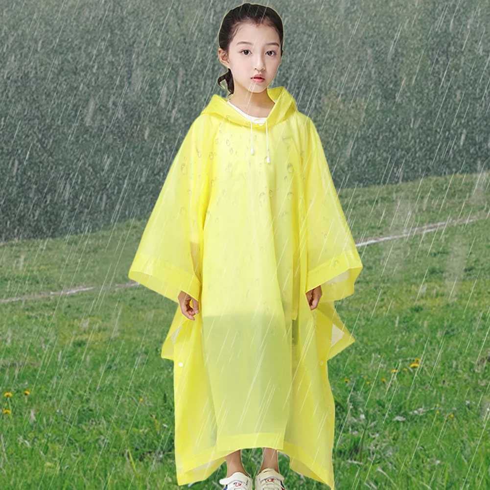 Outdoor Rainwear Single-person Rainwear Reusable Rain Coat with Drawstring Hood Rain Gear EVA for 6-12 Years Old Children Unisex Y240810