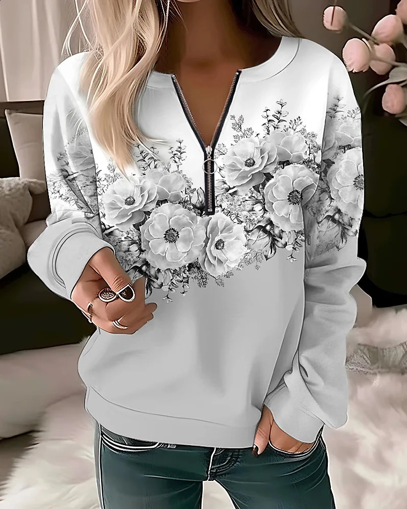 Womens Hoodies Women Fashion Floral Hoodies Flower Painting Sweatshirt Zip Up Hoodie Oversized Sudaderas Harajuku Coats Elegant 240813