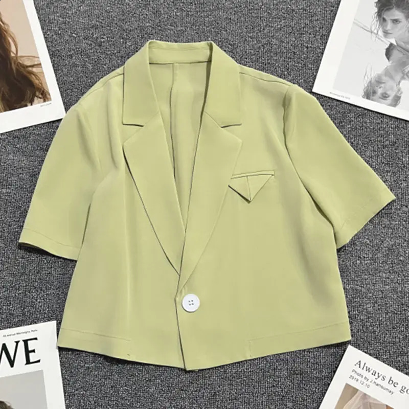 Korean Fashion Versatile Summer Womens Notched Solid Single Button Simplicity Office Lady Loose Short Sleeve Blazers Tops 240812