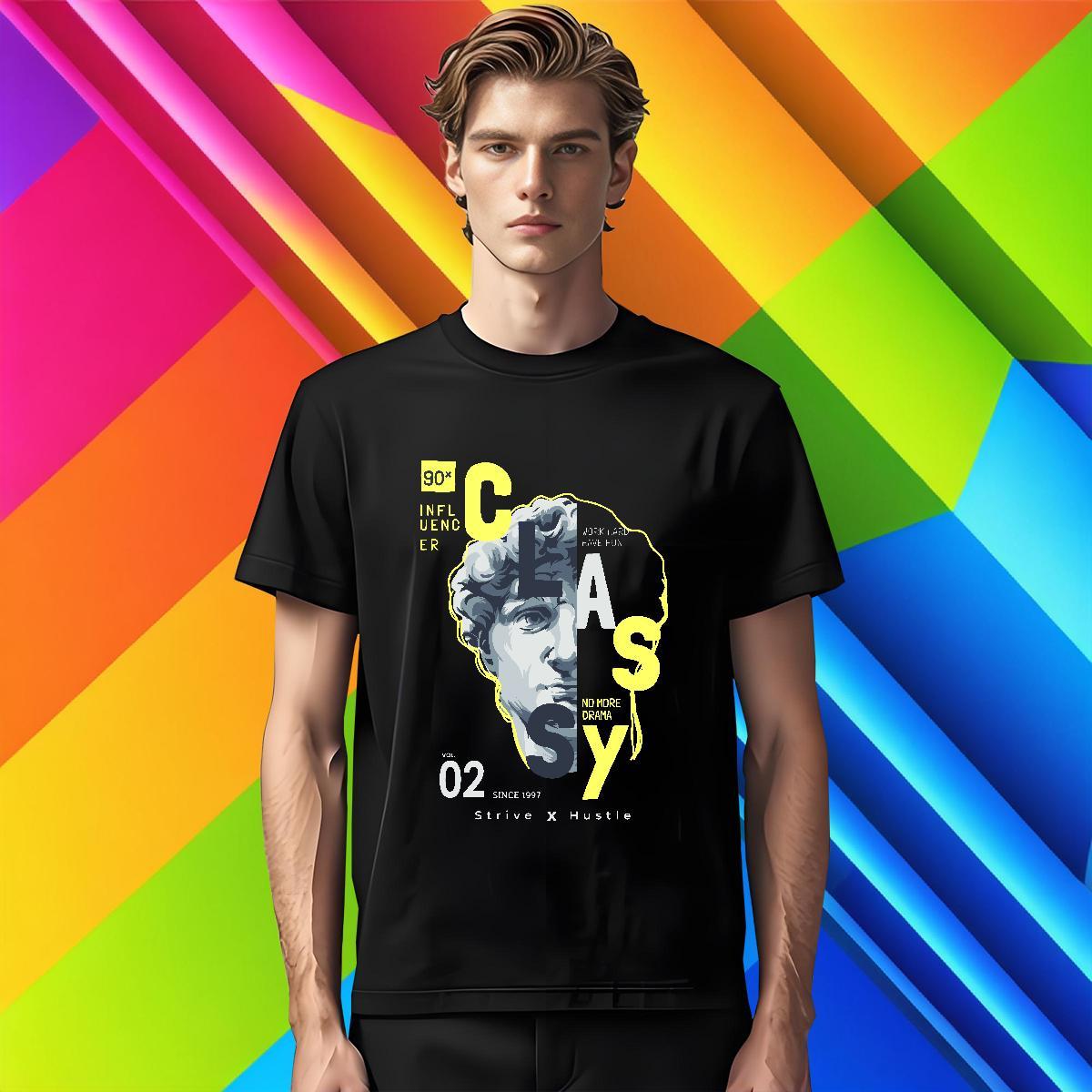 T-Shirts for Men 230g 100% Cotton portrait High Street Hip Hop Breathable Short Sleeve Customized Print Men Clothes T-Shirt Fashion New Popular Top Te