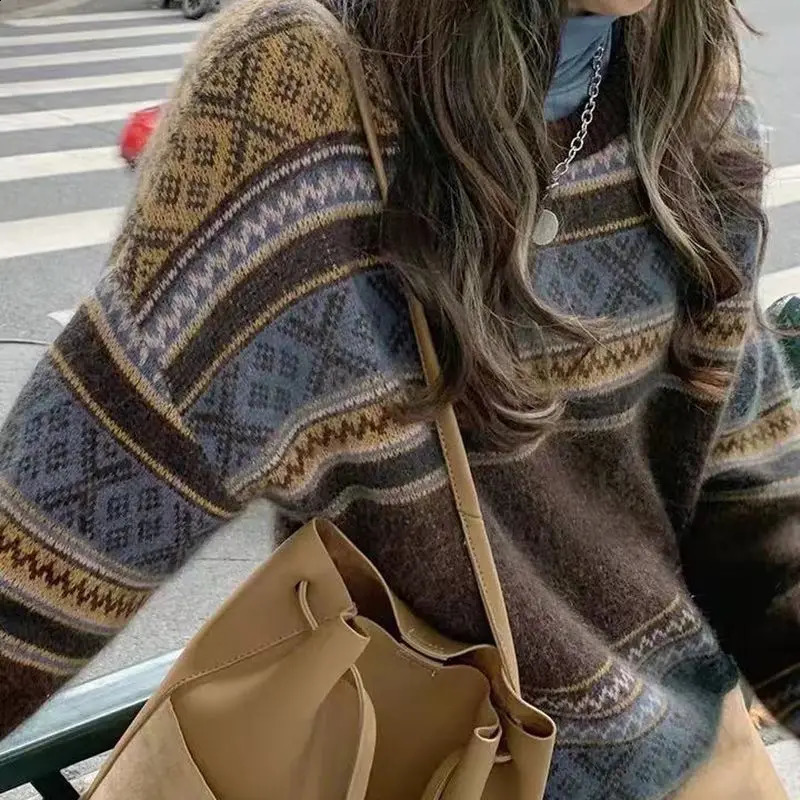 Vintage Sweater Oversized Women Loose Long Sleeved Knitted Pullovers Top Autumn Winter Japanese Preppy Style Jumpers 240812