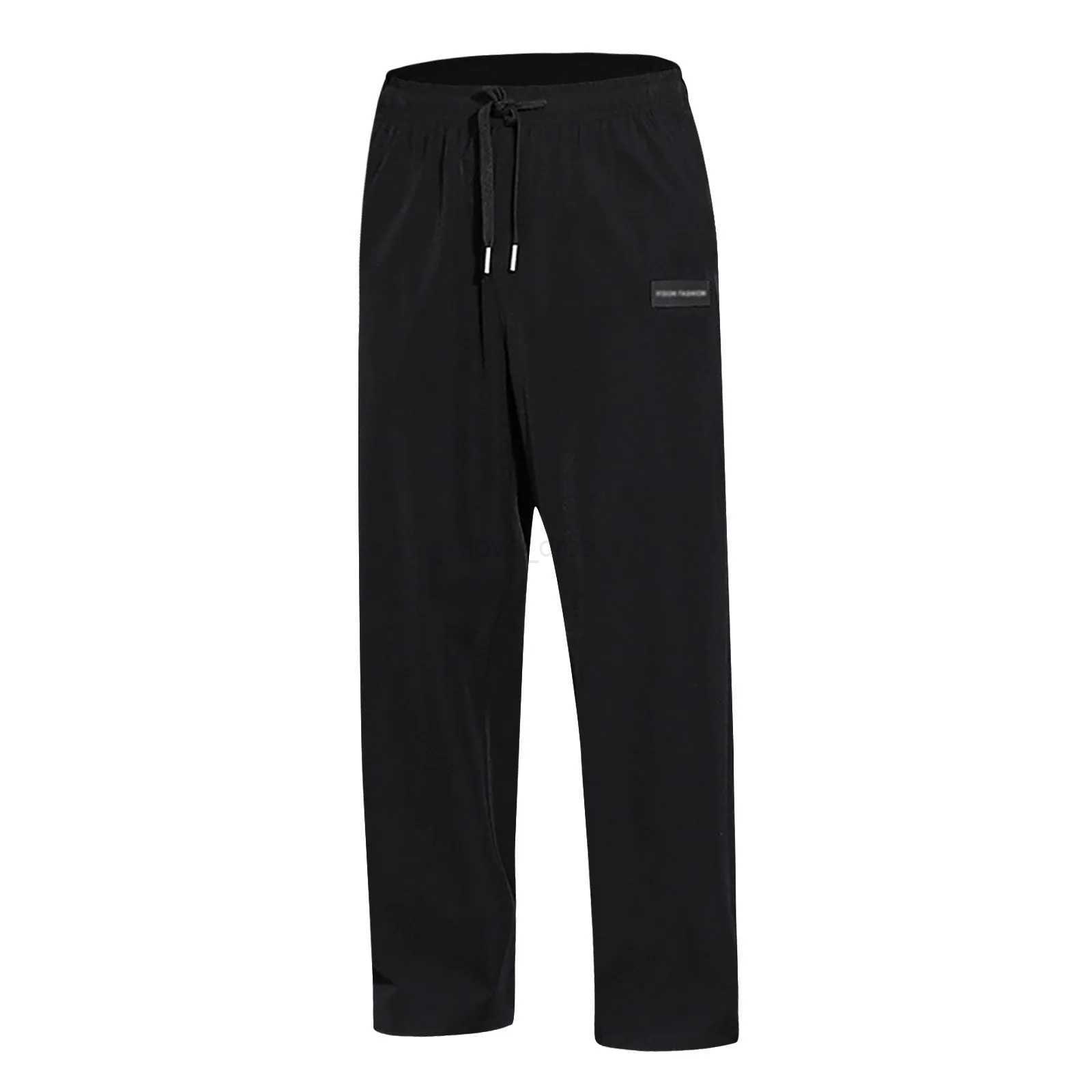 Men Sweatpants Ice Silk Smooth Drawstring Elastic Waist Straight Wide Legs Pockets Men Summer Sports Pants Jogging TrousersXJ240813