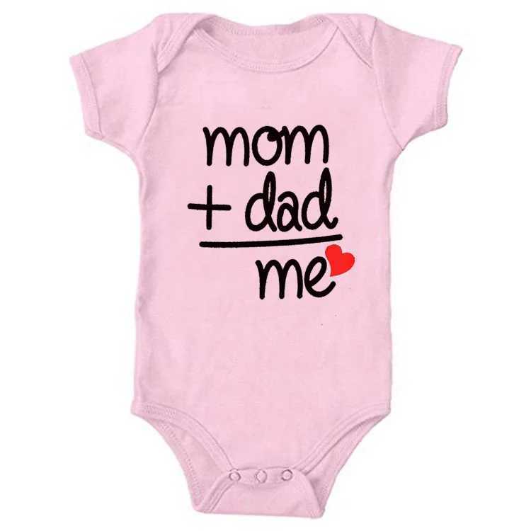 Popular Mom+Dad=Me Baby Romper T-shirt crawling clothing triangle Onesies newborn baby clothing summer Romper 100% pure cotton W240812