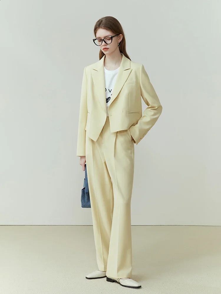 FSLE Womens Full Match Set Wide Leg Pants Short Sleeve Jacket High Waist Loose Flat Bottom Two Piece for Women 240812