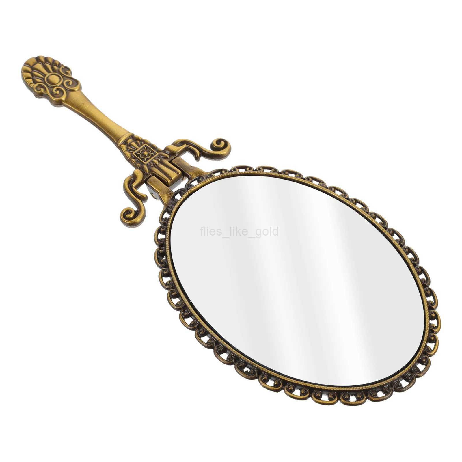 Handheld compact mirror makeup mirror with handheld countertop mirror small makeup beauty female hand retro compact travel W240813