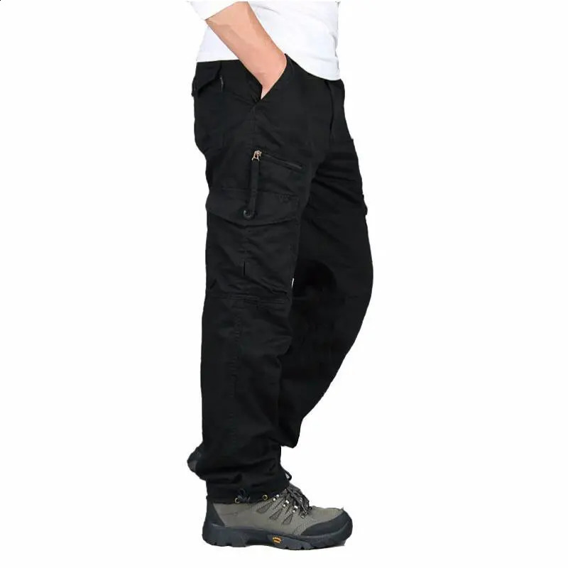 Spring and autumn mens solid cargo pants casual multi pocket tactical cotton jogging camouflage 240812