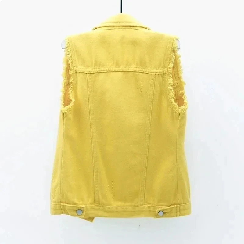 Streetwear Female Women Single Breasted Denim Vest Autumn Winter Solid Casual Turn-down Collar Pocket Sleeveless Short Jean Coat 240813