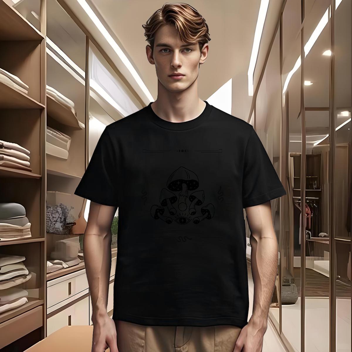 Man T Shirts 230g Cotton mushroom Anime Printing Street Round Neck Short Sleeve Black Oversized Men Tees New Soft Tees Shirts