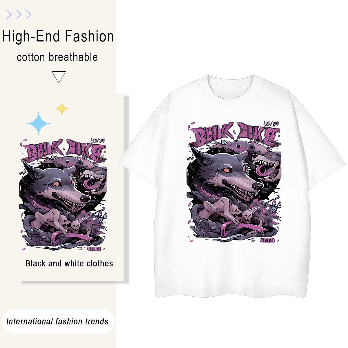 2024 Men Tshirts wolf Street 230g Pure Cotton Clothings Round Neck Short Sleeve Popular Men T Shirts Custom Cartoon