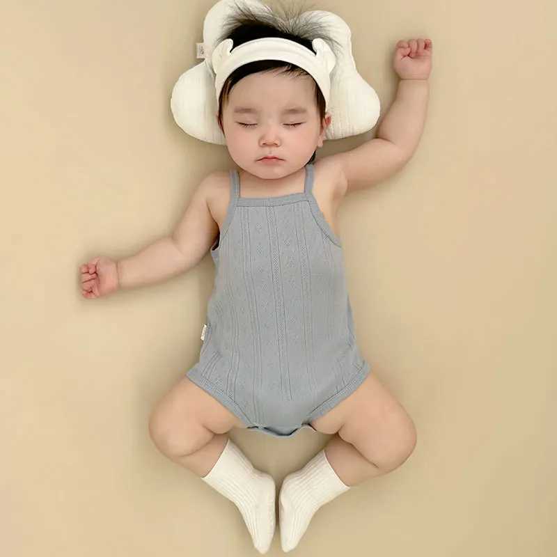 Pendant bodysuit summer baby vest thin newborn pure cotton baby unisex square neckline fashionable solid color sleeveless jumpsuit W240812