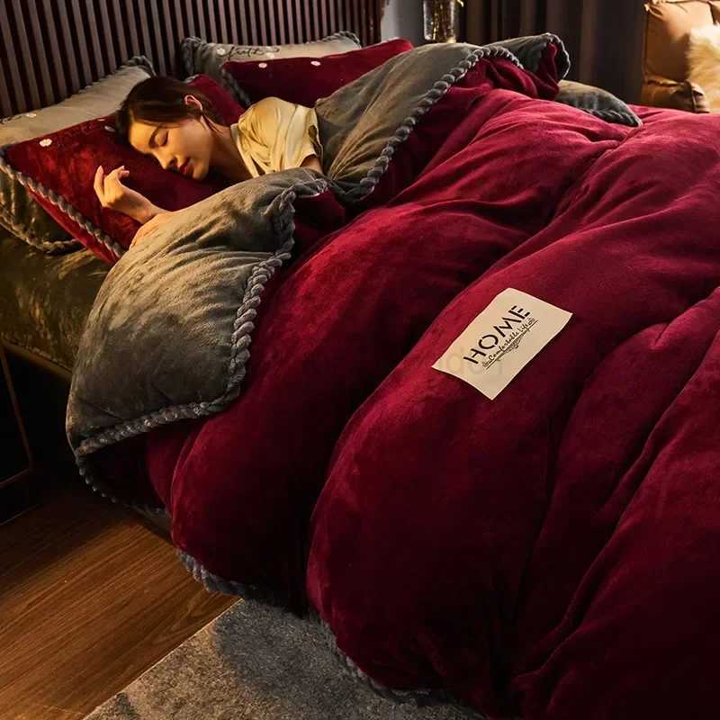 New blue milk velvet soft and warm down duvet cover large double-sided plush winter blanket bedding luxurious down duvet coverX240813