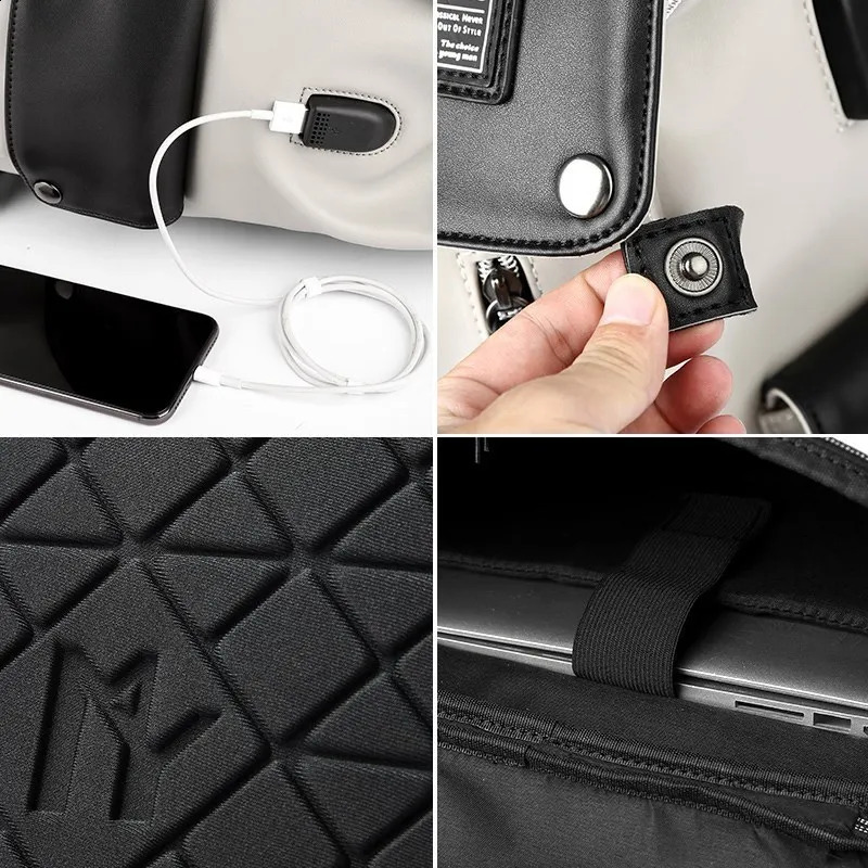 High quality leather backpack for men with USB charging casual travel waterproof 156inch laptop Mochila suitable teenagers 240813