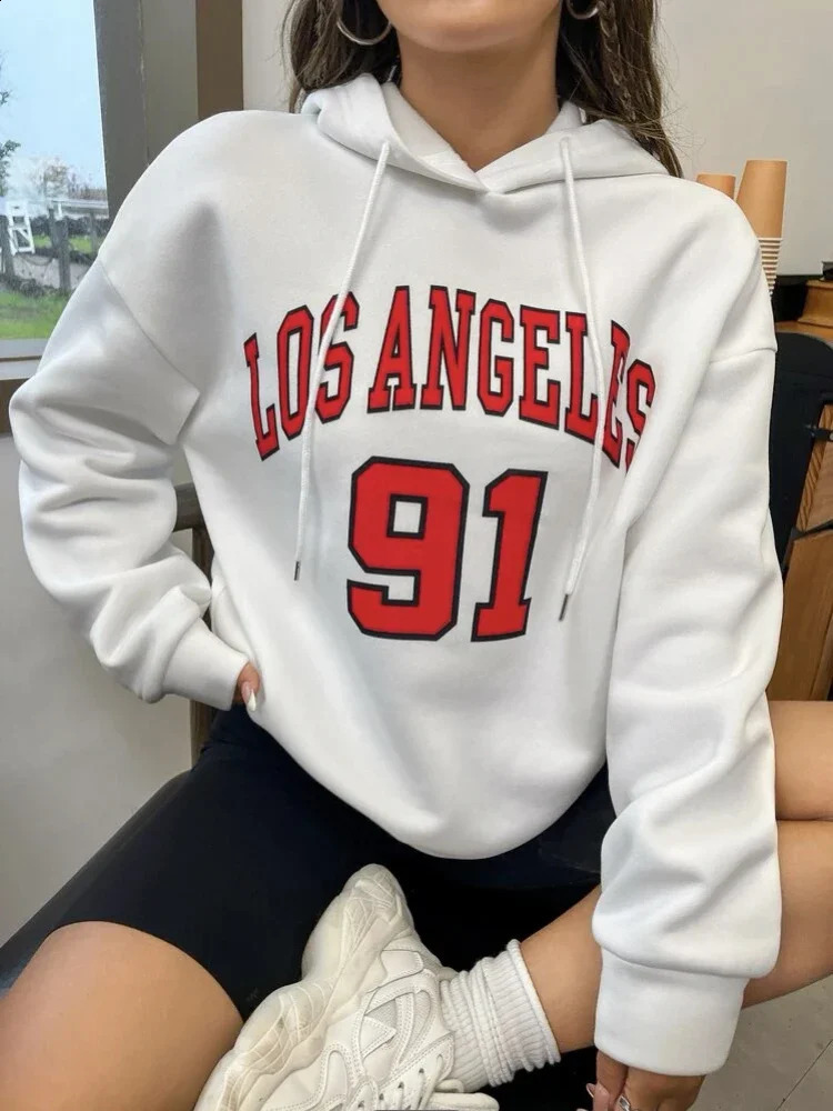 Blessyuki Los Angeles Letter Printed Hoodies Women Autumn Winter Casual Vintage Female Sweatshirt Streetwear Top 240812