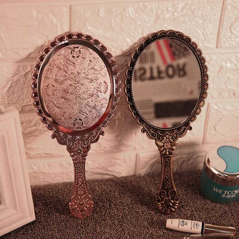 Vintage Carved Handheld Vanity Mirror Makeup Mirror Hand Mirror Handle CosmeticXJ240813
