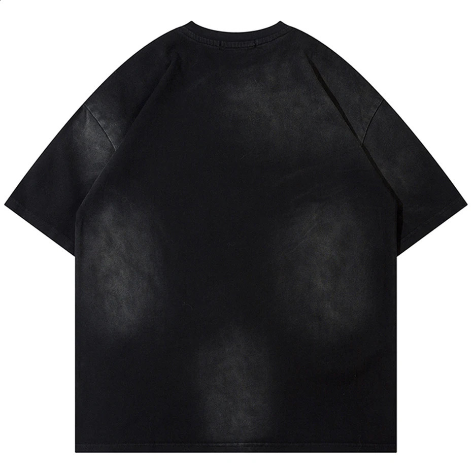 Men Harajuku Vintage T Shirts Streetwear Hip Hop Oversized T-shirts Metal Button Retro Loose Short Sleeve Tee Shirt Male 240812