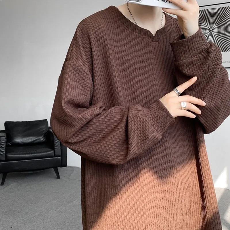 High Quality Texture Long Sleeve T shirt For Men Spring Autumn Casual Mens T-shirts Male Tops Classic Clothes Mens T-Shirts 240812