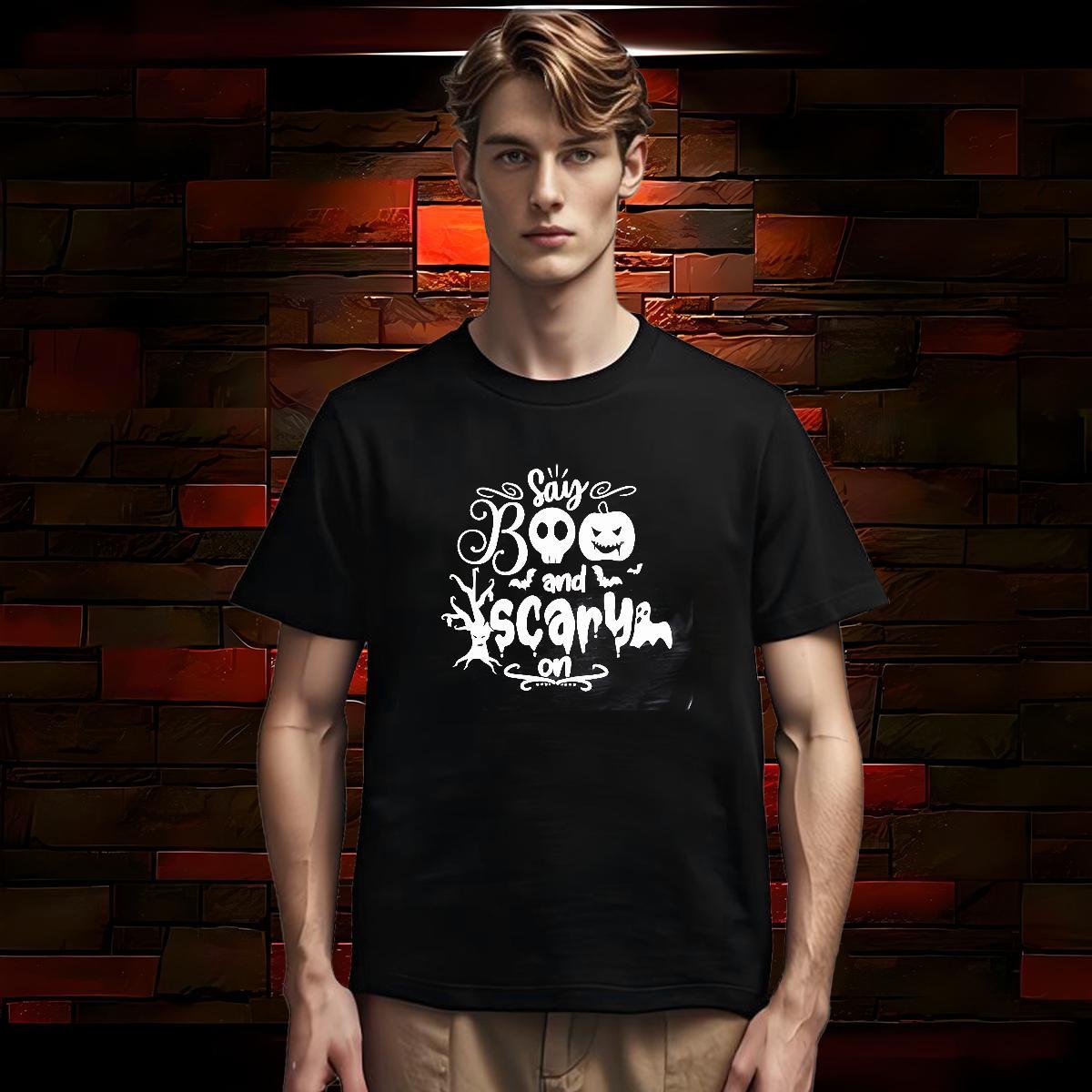 T Shirt For Man 230g Cotton halloween Daily Outfit O-Neck Short Sleeve DIY Printed Men Tshirts DIY Customized Popular Tees